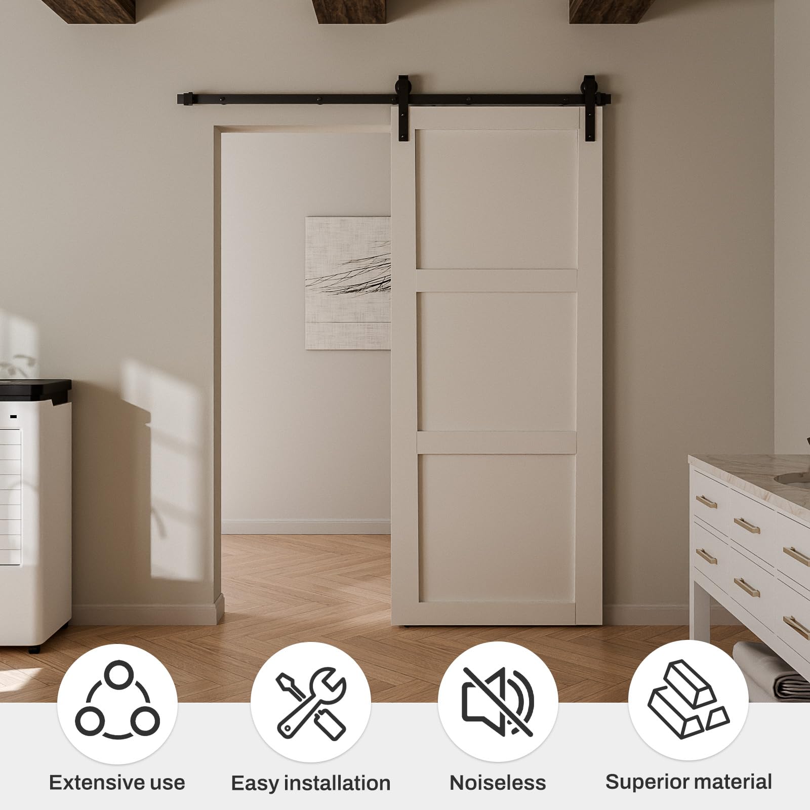 ETIASQSA 183CM/6FT Kit per Porta Scorrevole Binario per Porta Scorrevole Kit Nero Porta Scorrevole Kit Accessori per Porta Singola Scorrevole