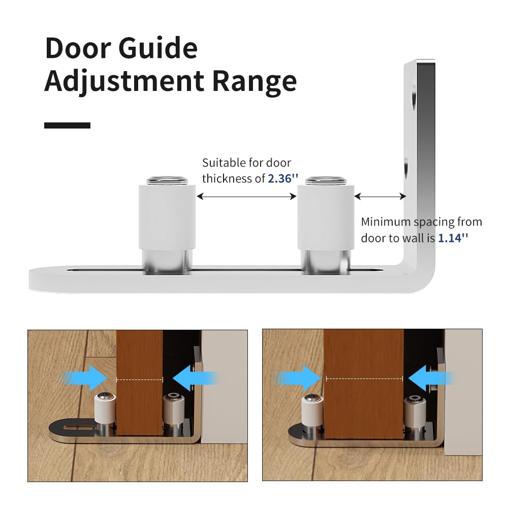 ETIASQSA 200 cm/6,6 FT per porta scorrevole, in acciaio inox, con guida a pavimento, per 1 porta in legno (forma a T