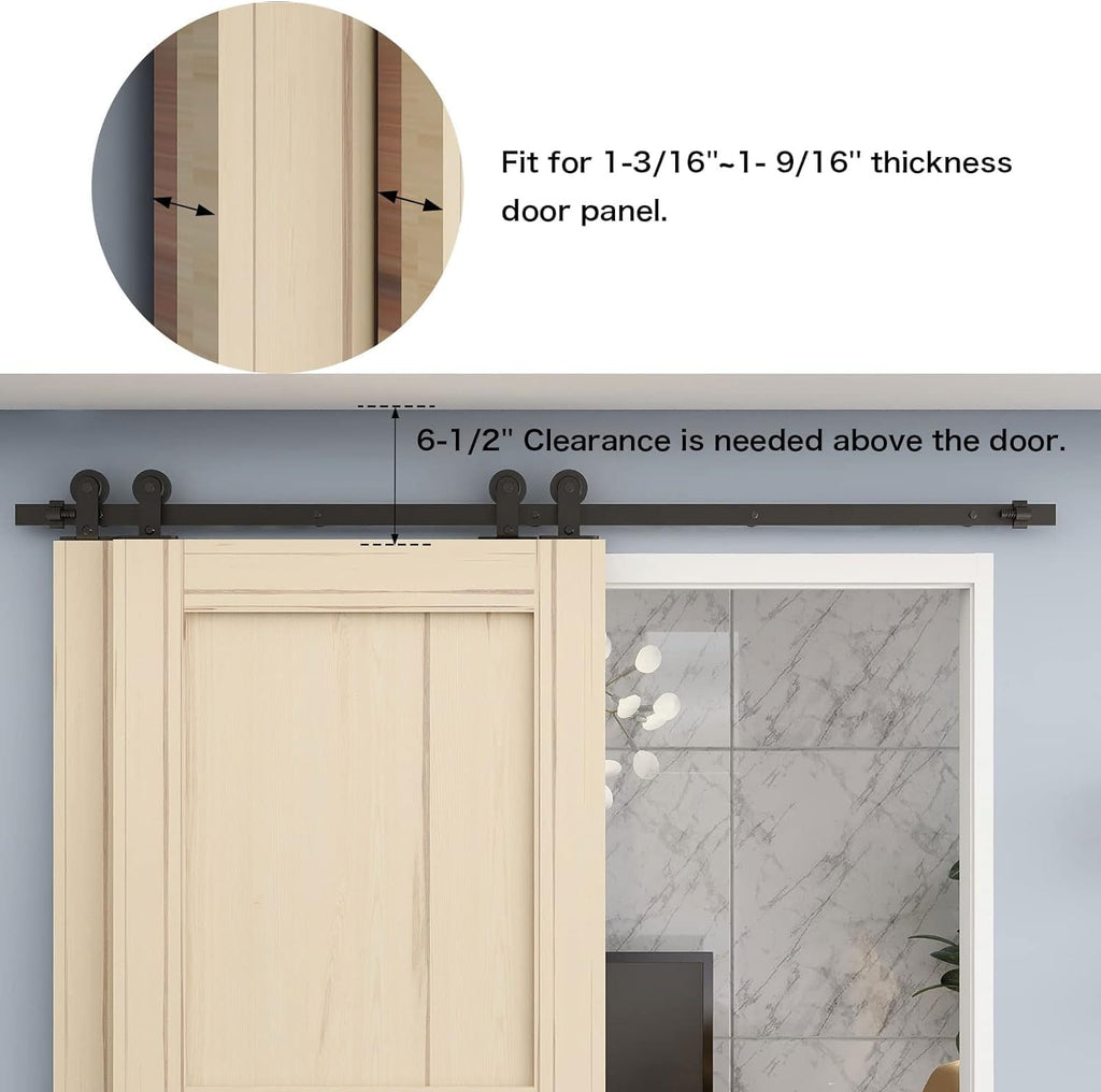 Bypass Schiebetürbeschlag Doppeltür 152CM/5FT Schiebetürsystem Gleitschiene Lamellentür Schiebetür schiene Komplettset für 2 Holztür Tore T Shape Schwarz