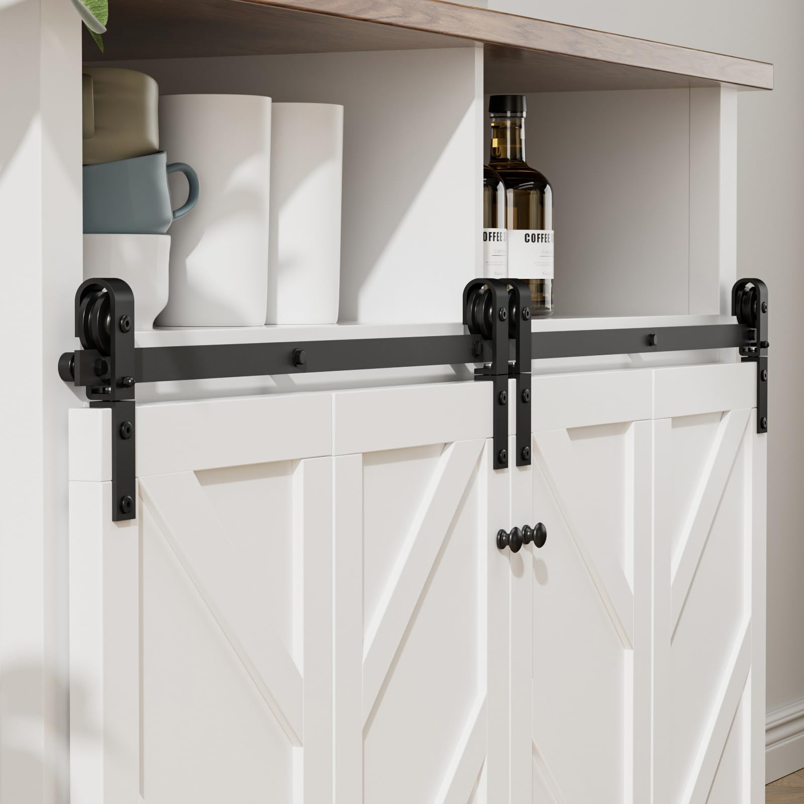 5FT/153CM Mini Schiebetürbeschlag, für Zweitürige Schrank, TV-Ständer, Kleiner Kleiderschrank, Falttür-Beschlagsatz (Keine Schranktüren)